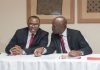 Emeke Iweriebor, Regional CEO, East and Southern Africa, UBA Plc and MD-CEO, UBA Kenya Limited, Isaac Mwige at the Press Conference organised by the Bank in Nairobi today, May 17, 2018-marketingspace.com.ng