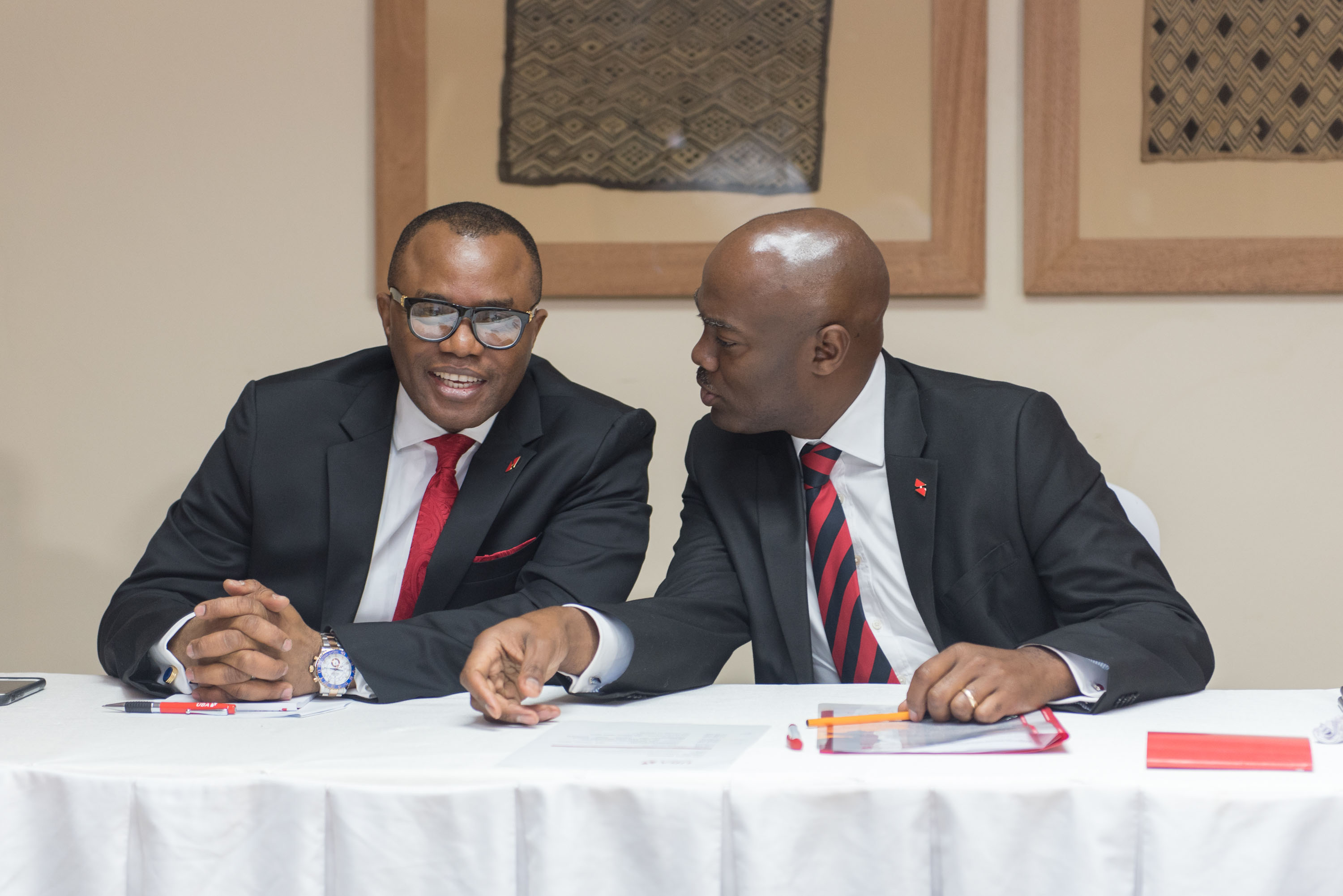 Emeke Iweriebor, Regional CEO, East and Southern Africa, UBA Plc and MD-CEO, UBA Kenya Limited, Isaac Mwige at the Press Conference organised by the Bank in Nairobi today, May 17, 2018-marketingspace.com.ng