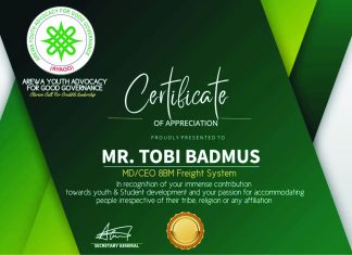 AYAGG Recognizes Tobi Badmus, CEO And Founder Of 8BM, As An Icon Of Youth Inspiration-marketingspace.com.ng