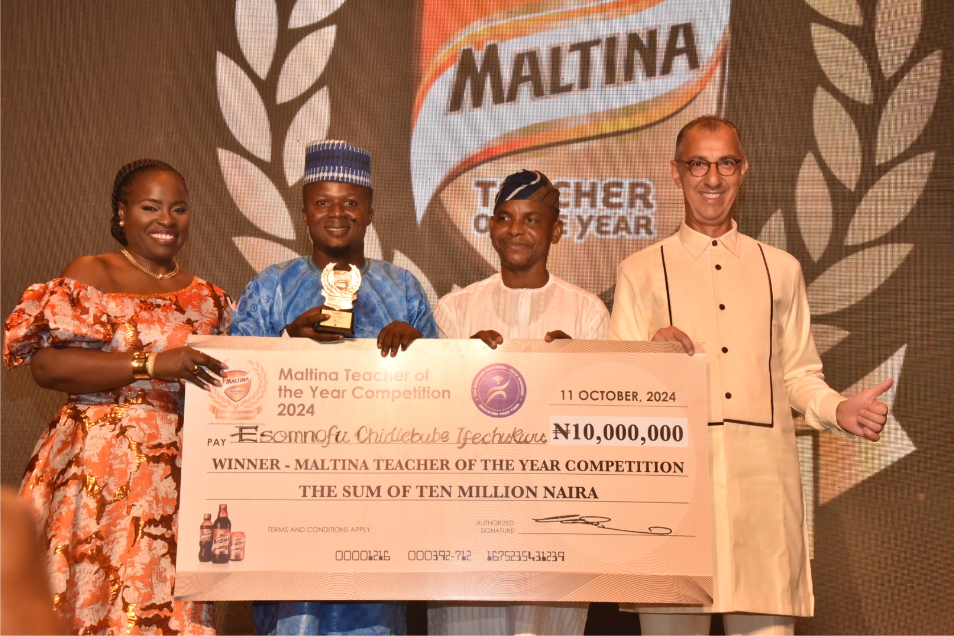 Nasarawa Teacher, Esomnofu Ifechukwu Emerges 2024 Maltina Teacher Of The Year, Wins N10 Million Grand Prize-marketingspace.com.ng